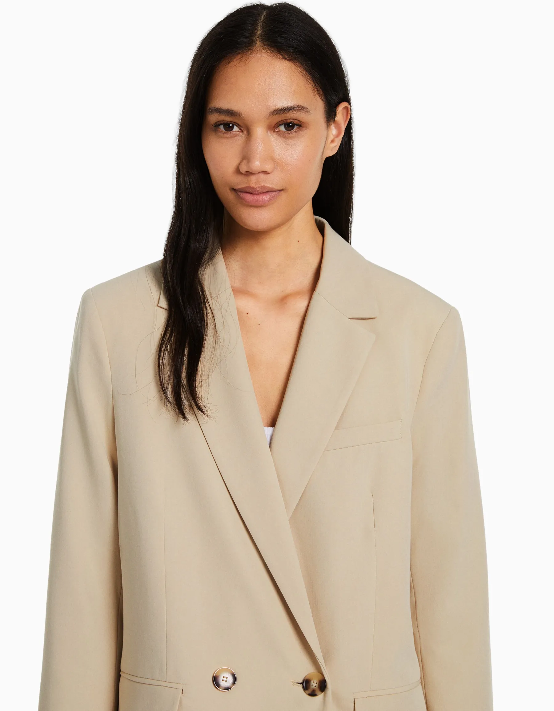 BERSHKA Blazer tailoring croisé regular fit coupe féminine Sable Sale