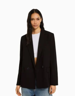 BERSHKA Blazer tailoring croisé regular fit coupe féminine Sable Shop