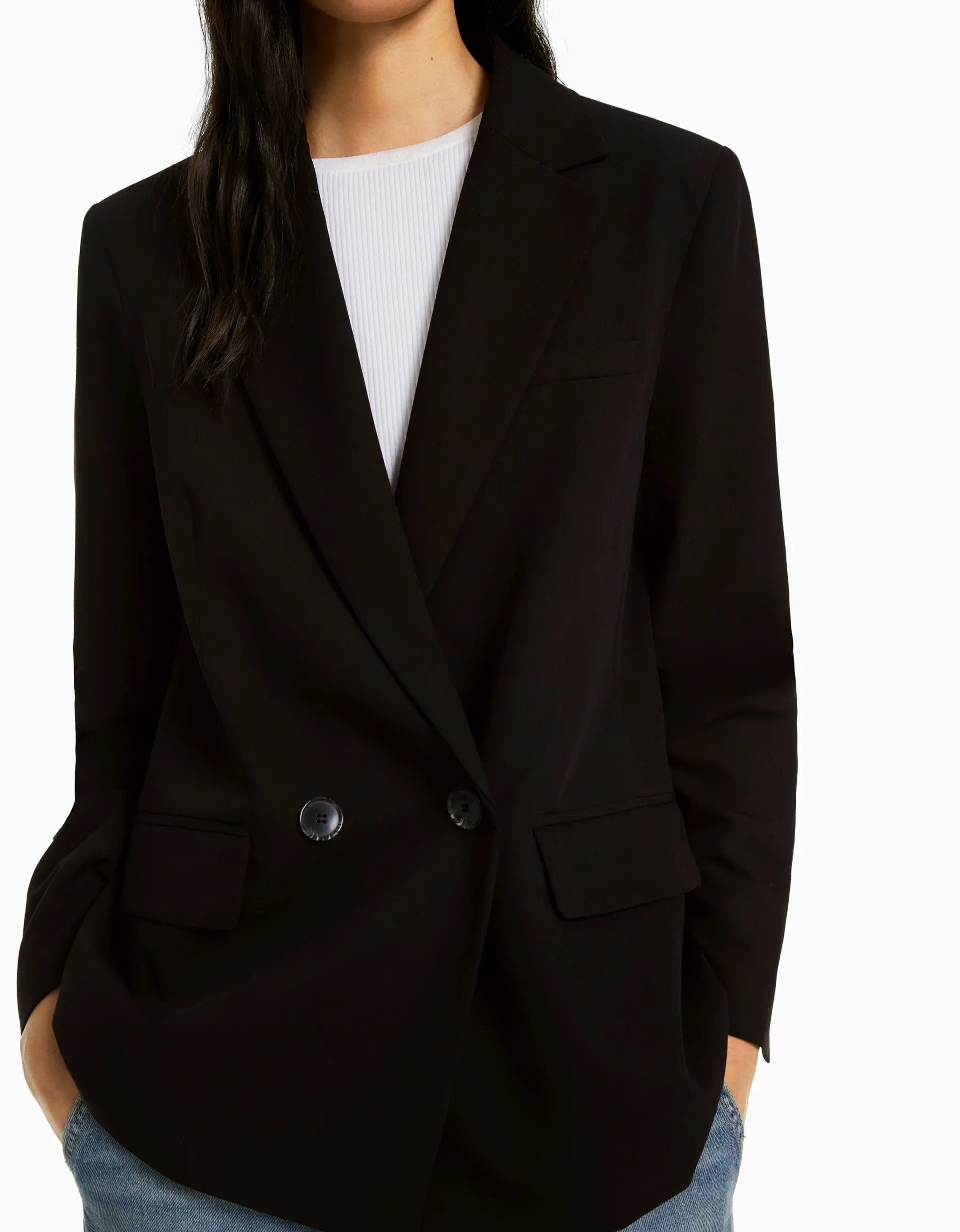 BERSHKA Blazer tailoring croisé regular fit coupe féminine Sable Shop