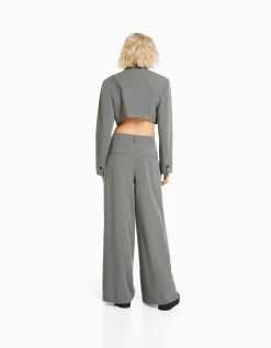 BERSHKA Blazer tailoring cropped Gris Store