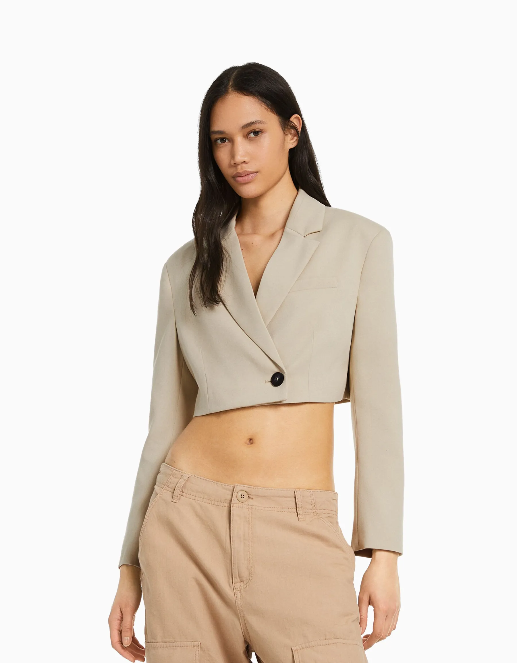 BERSHKA Blazer tailoring cropped serge Rose Discount