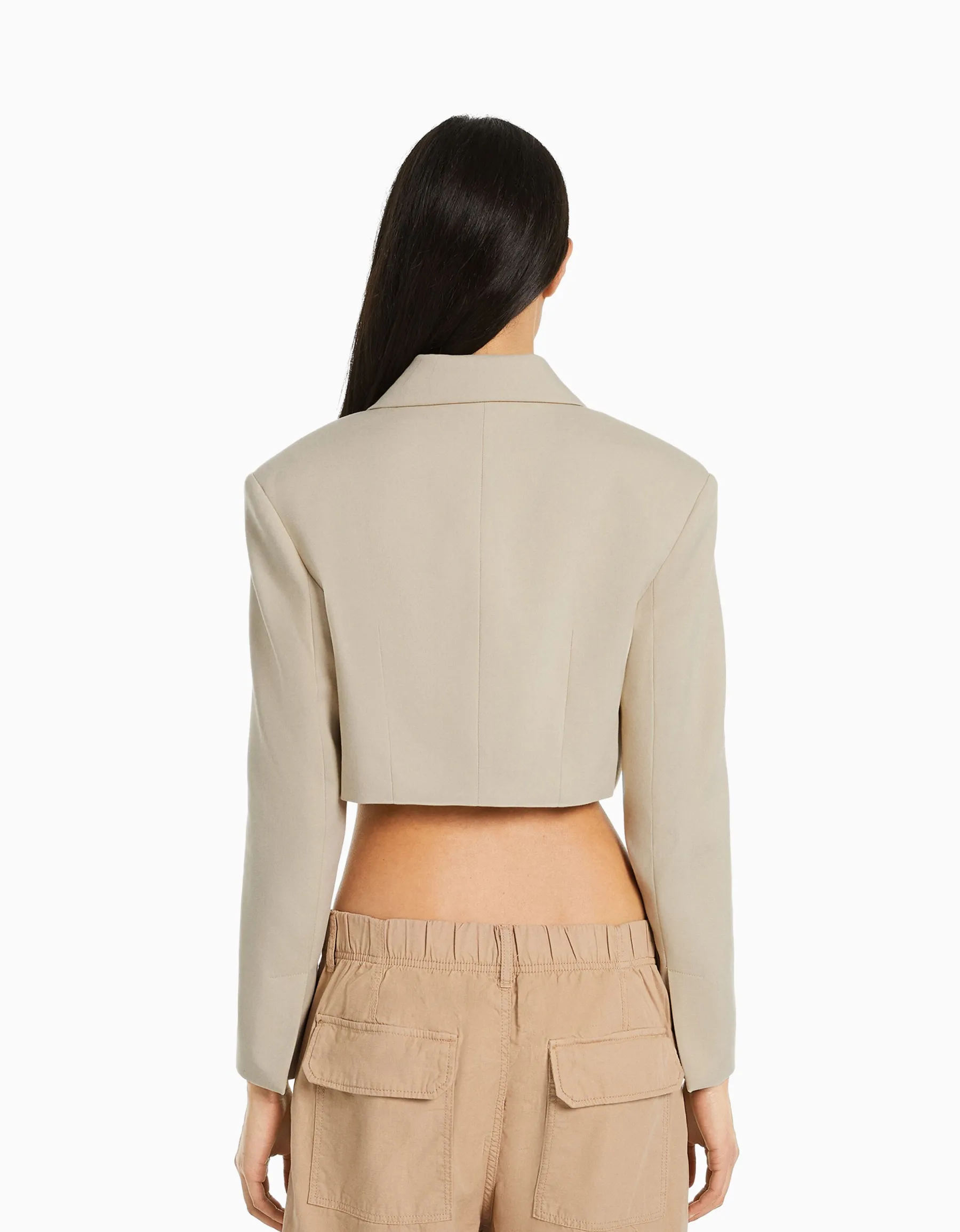 BERSHKA Blazer tailoring cropped serge Rose Discount