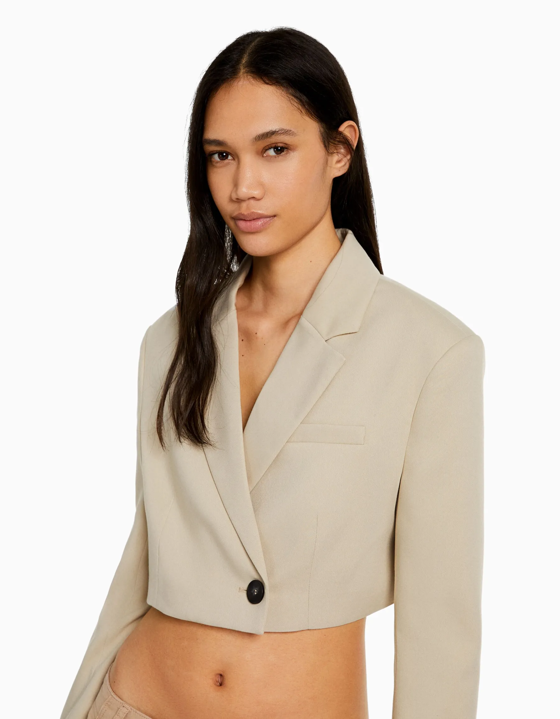 BERSHKA Blazer tailoring cropped serge Rose Discount