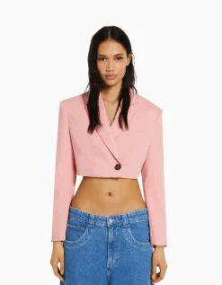 BERSHKA Blazer tailoring cropped serge Rose Fashion