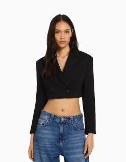 BERSHKA Blazer tailoring cropped serge Rose Online