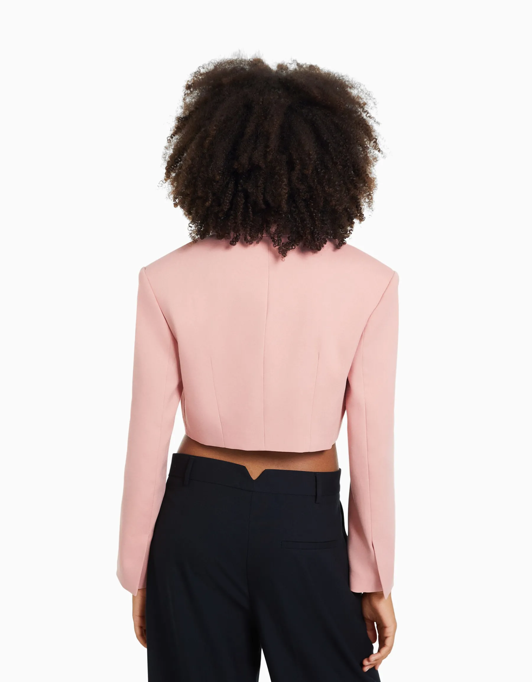 BERSHKA Blazer tailoring cropped serge Rose Hot