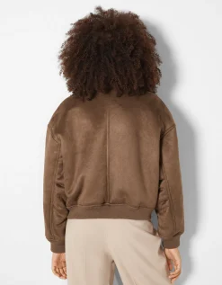 BERSHKA Blouson aviateur double face Marron Hot