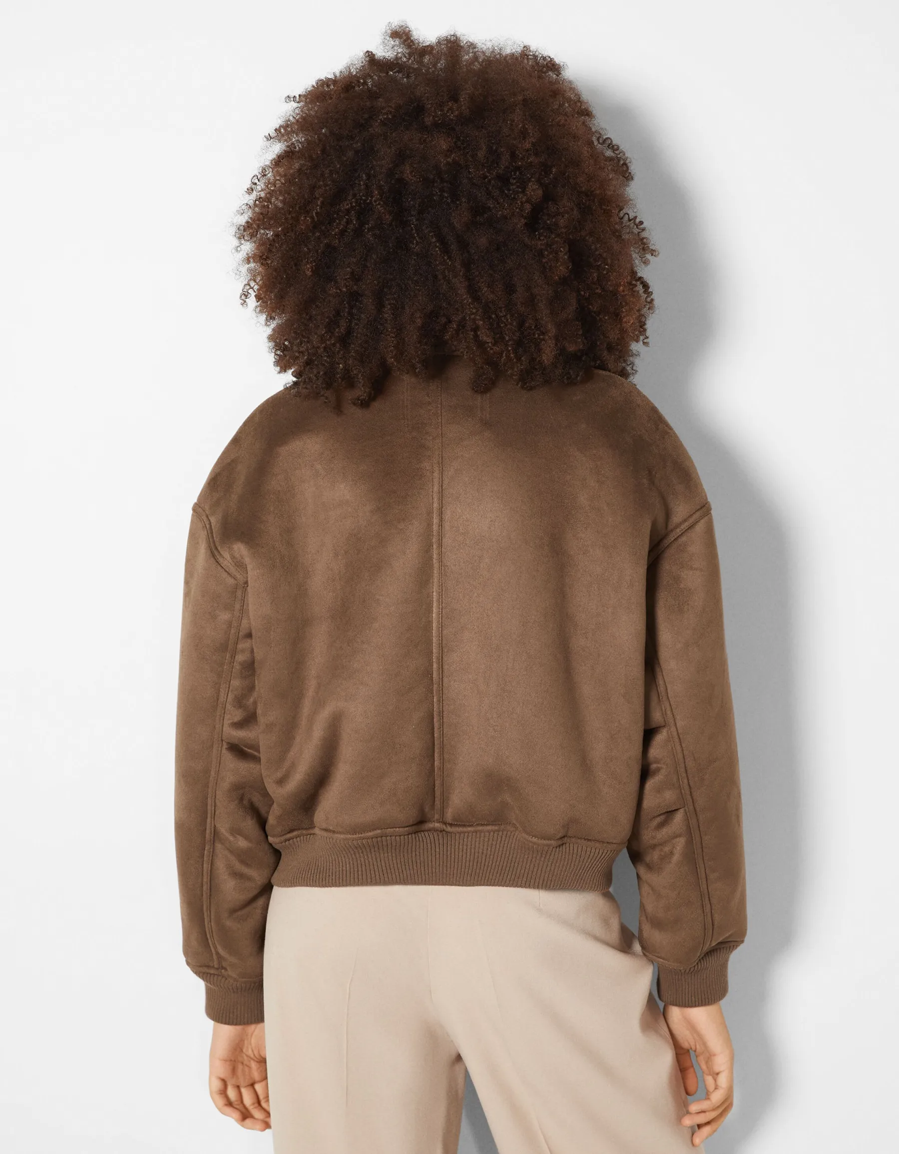 BERSHKA Blouson aviateur double face Marron Hot