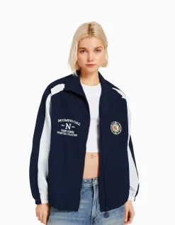 BERSHKA Blouson bandes contrastes Marine Discount