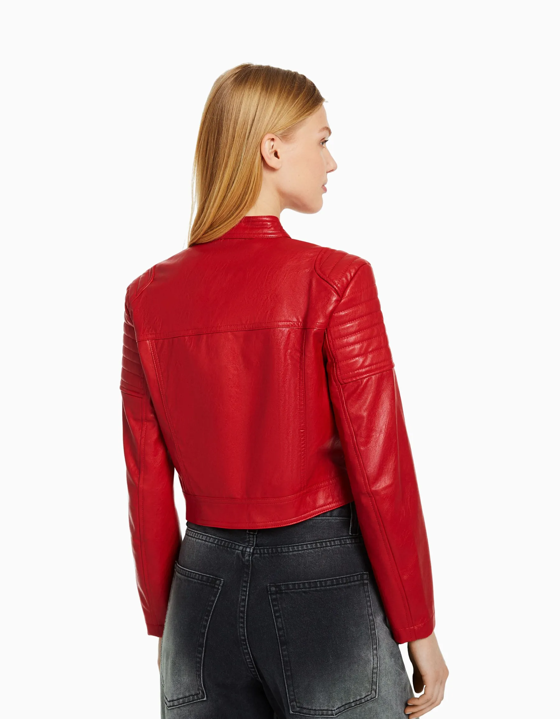 BERSHKA Blouson biker racing similicuir Noir Store