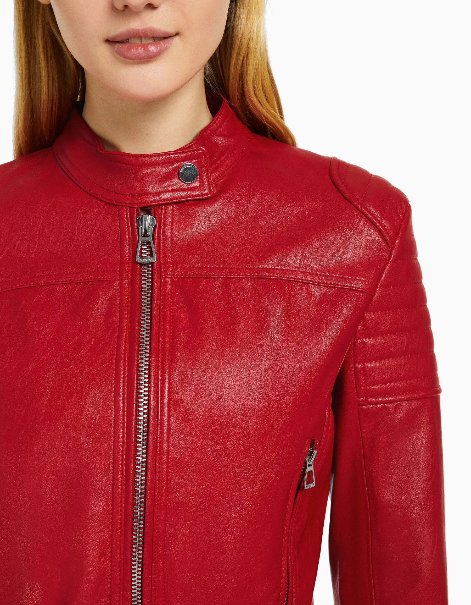 BERSHKA Blouson biker racing similicuir Noir Store