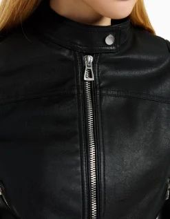 BERSHKA Blouson biker racing similicuir Noir Sale