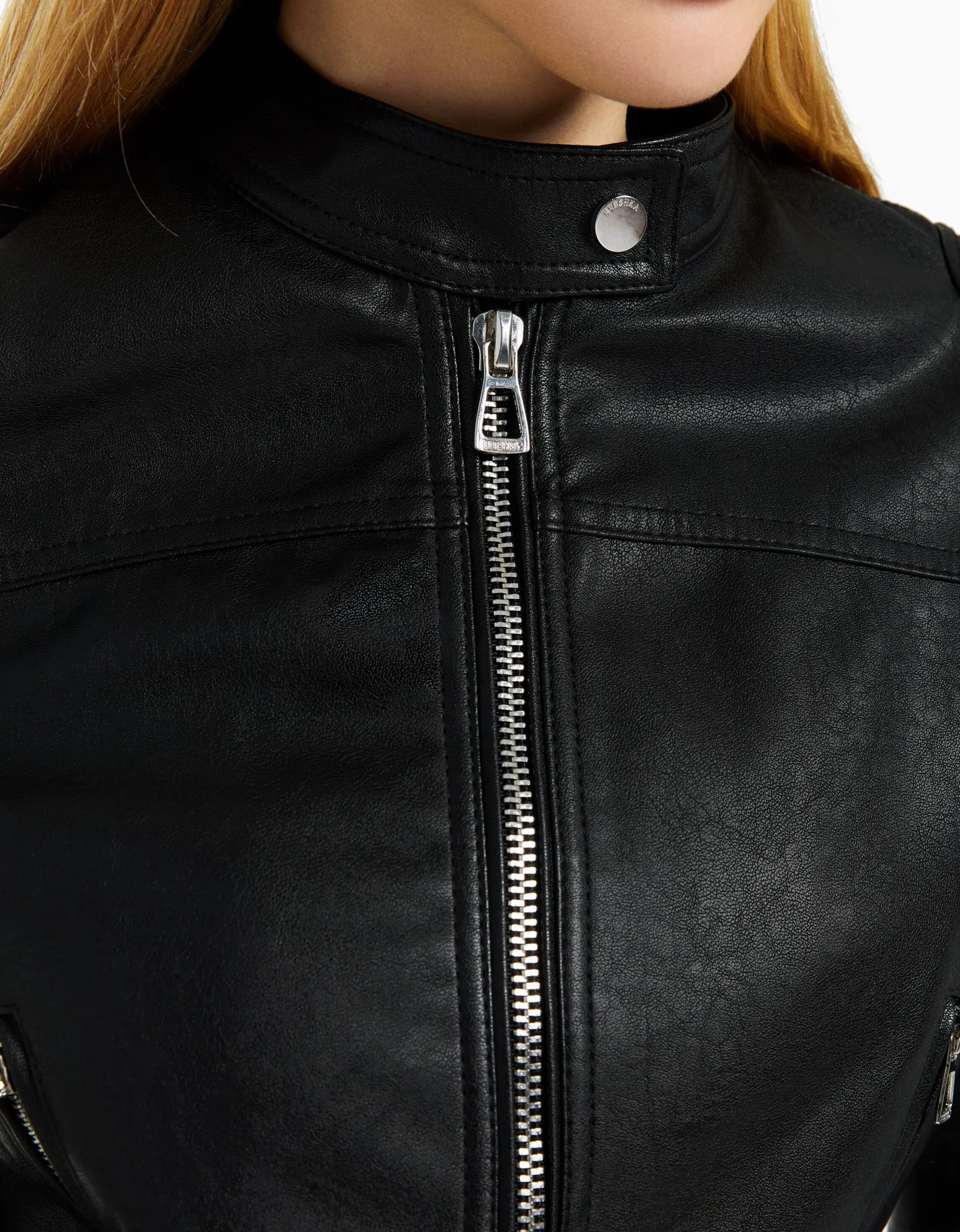 BERSHKA Blouson biker racing similicuir Noir Sale