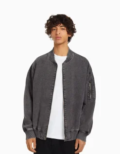 BERSHKA Blouson bomber coton Bleu clair Store