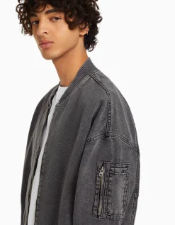 BERSHKA Blouson bomber coton Bleu clair Store
