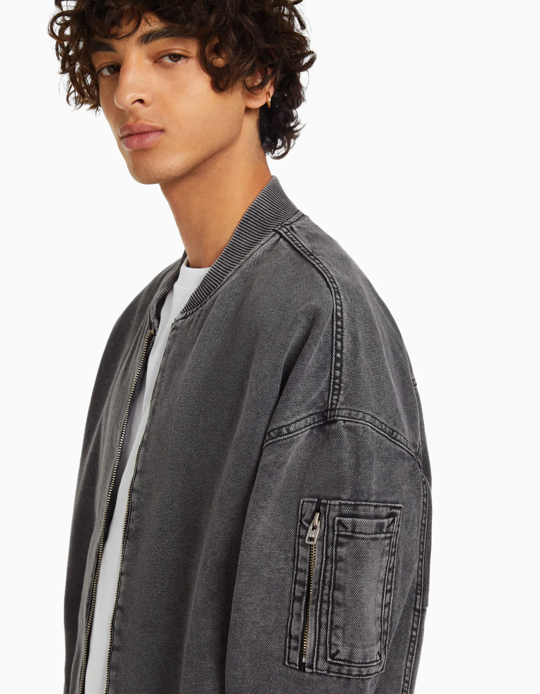 BERSHKA Blouson bomber coton Bleu clair Store