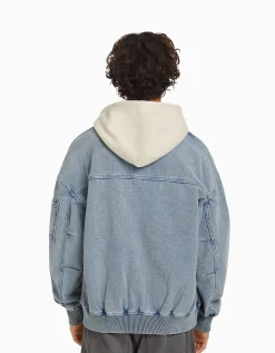 BERSHKA Blouson bomber coton Bleu clair Sale
