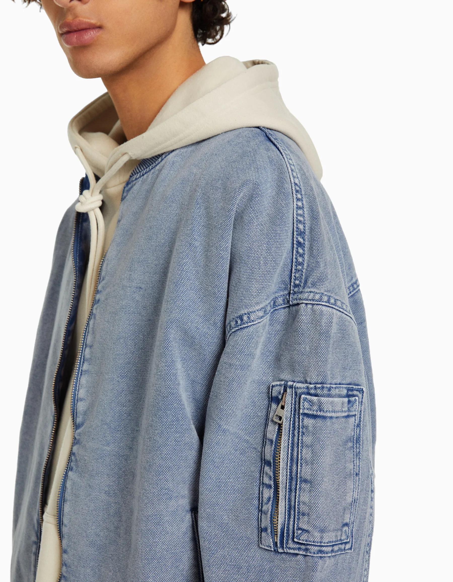 BERSHKA Blouson bomber coton Bleu clair Sale