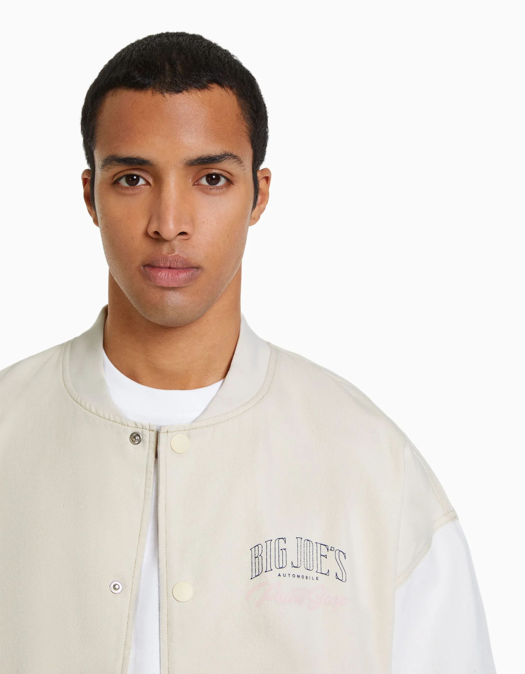 BERSHKA Blouson bomber denim fil contraste Noir Outlet