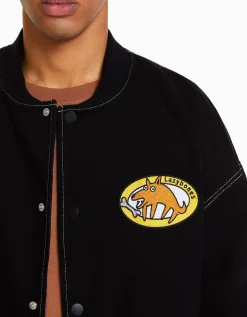 BERSHKA Blouson bomber denim fil contraste Noir Best