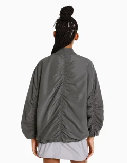 BERSHKA Blouson bomber effet nylon Gris Online