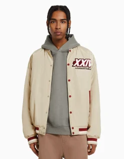 BERSHKA Blouson bomber matelassé imprimé Vert Outlet