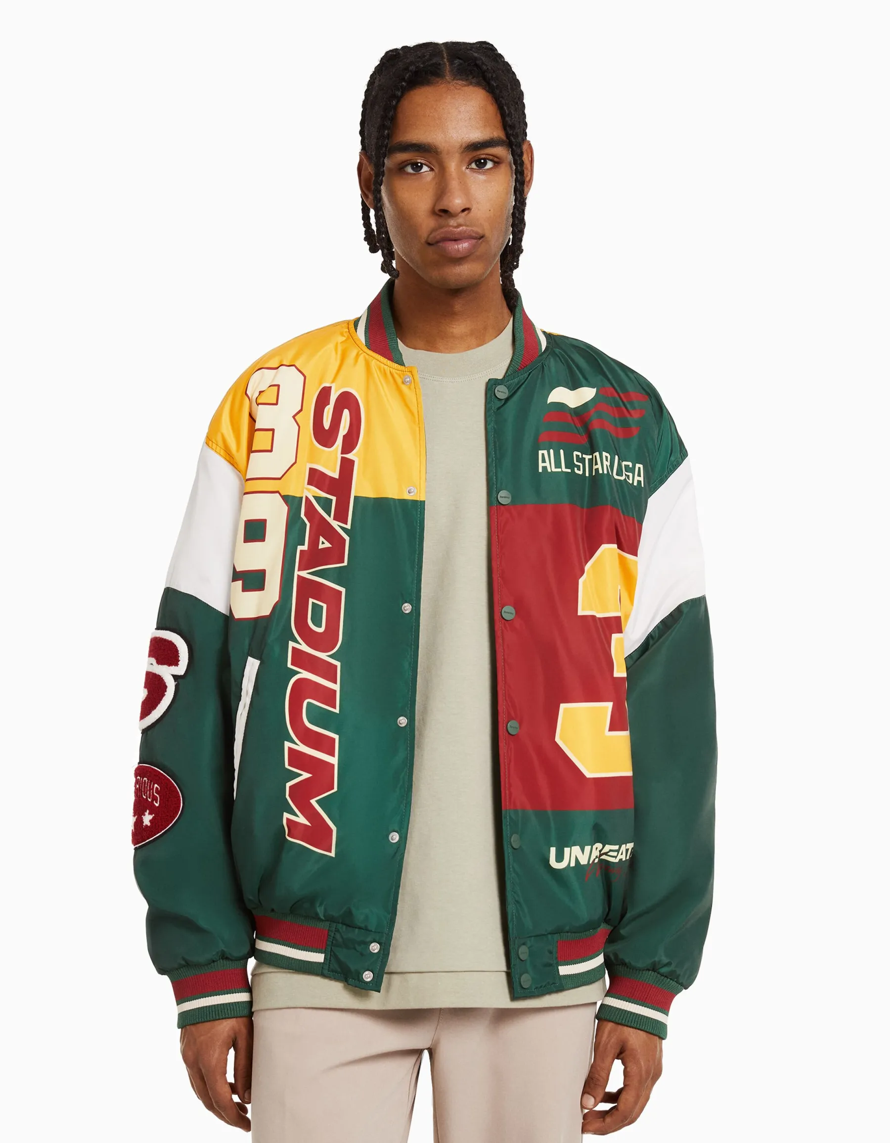 BERSHKA Blouson bomber matelassé imprimé Vert Best Sale