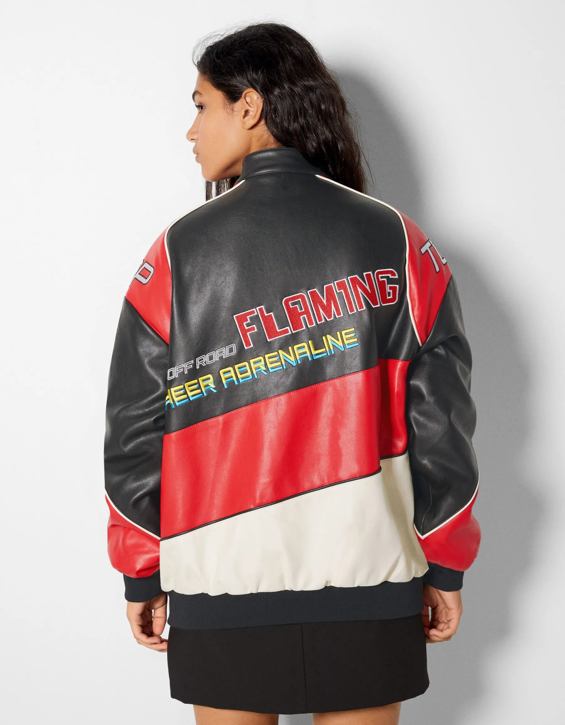 BERSHKA Blouson bomber similicuir racing Rouge Cheap