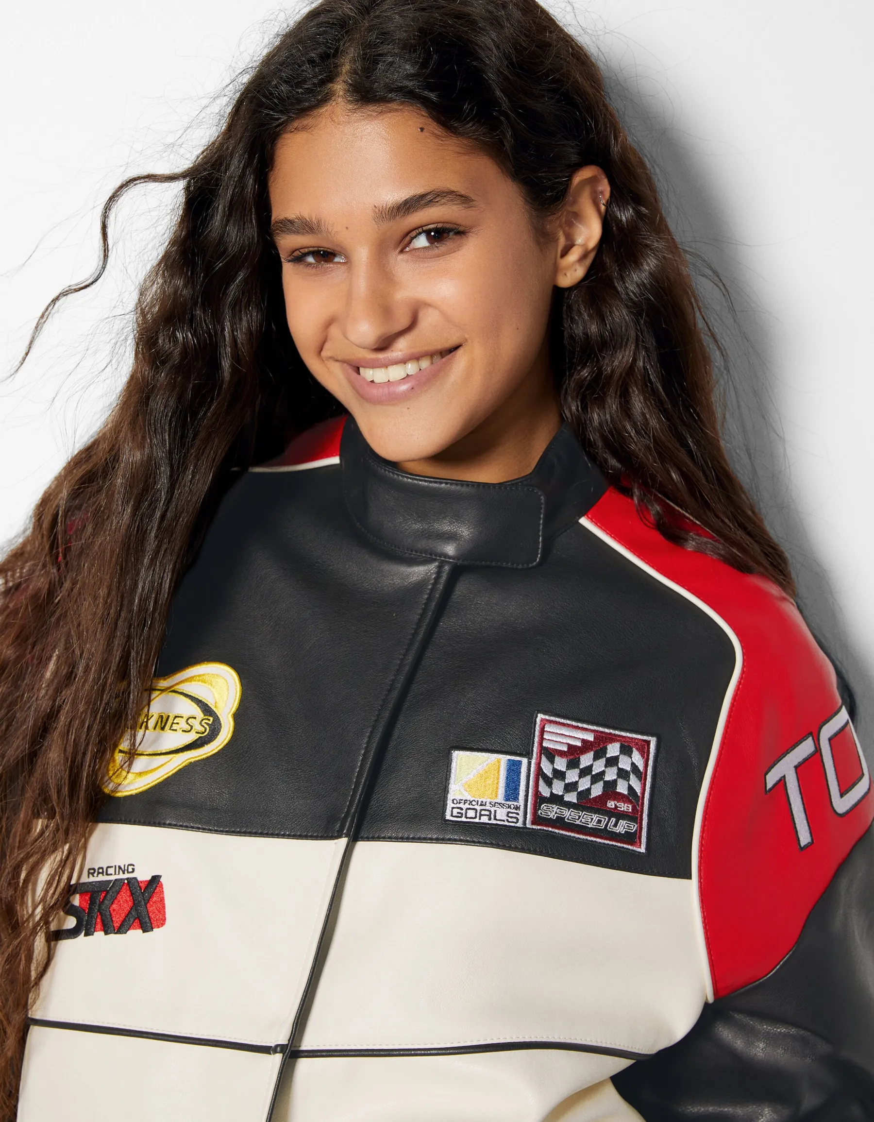 BERSHKA Blouson bomber similicuir racing Rouge Best Sale