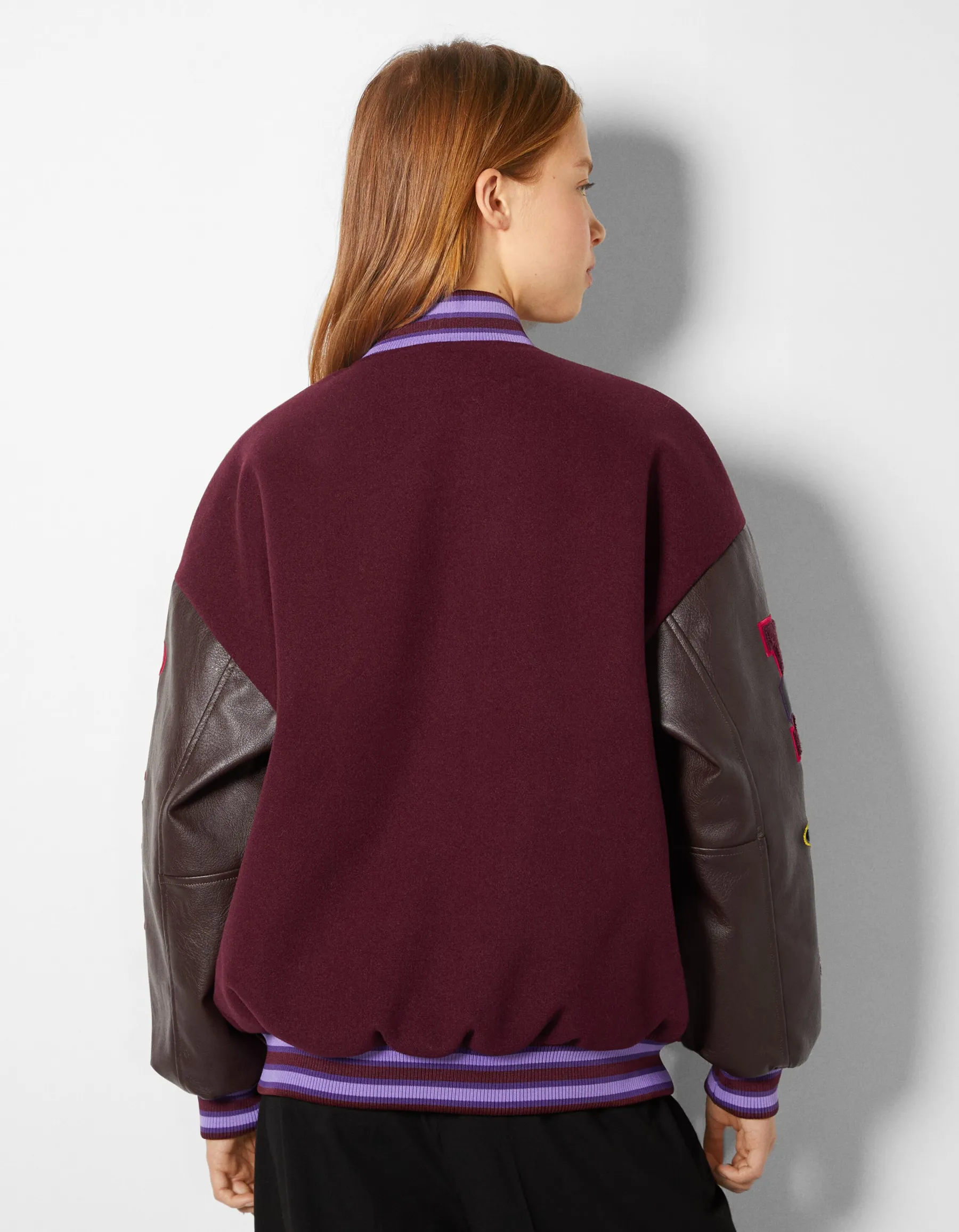 BERSHKA Blouson bomber varsity Rouge Shop