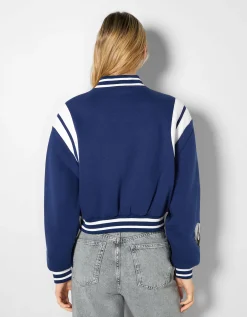 BERSHKA Blouson cropped varsity Violet Flash Sale