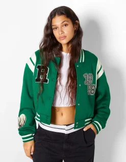 BERSHKA Blouson cropped varsity Violet Flash Sale