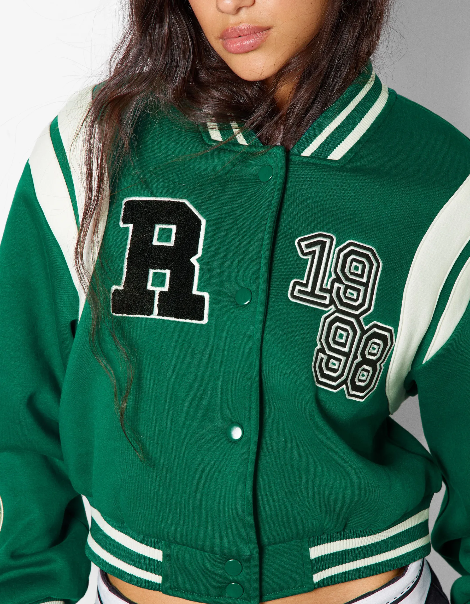 BERSHKA Blouson cropped varsity Violet Flash Sale