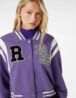 BERSHKA Blouson cropped varsity Violet Store