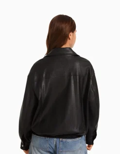 BERSHKA Blouson dad fit similicuir Noir Fashion