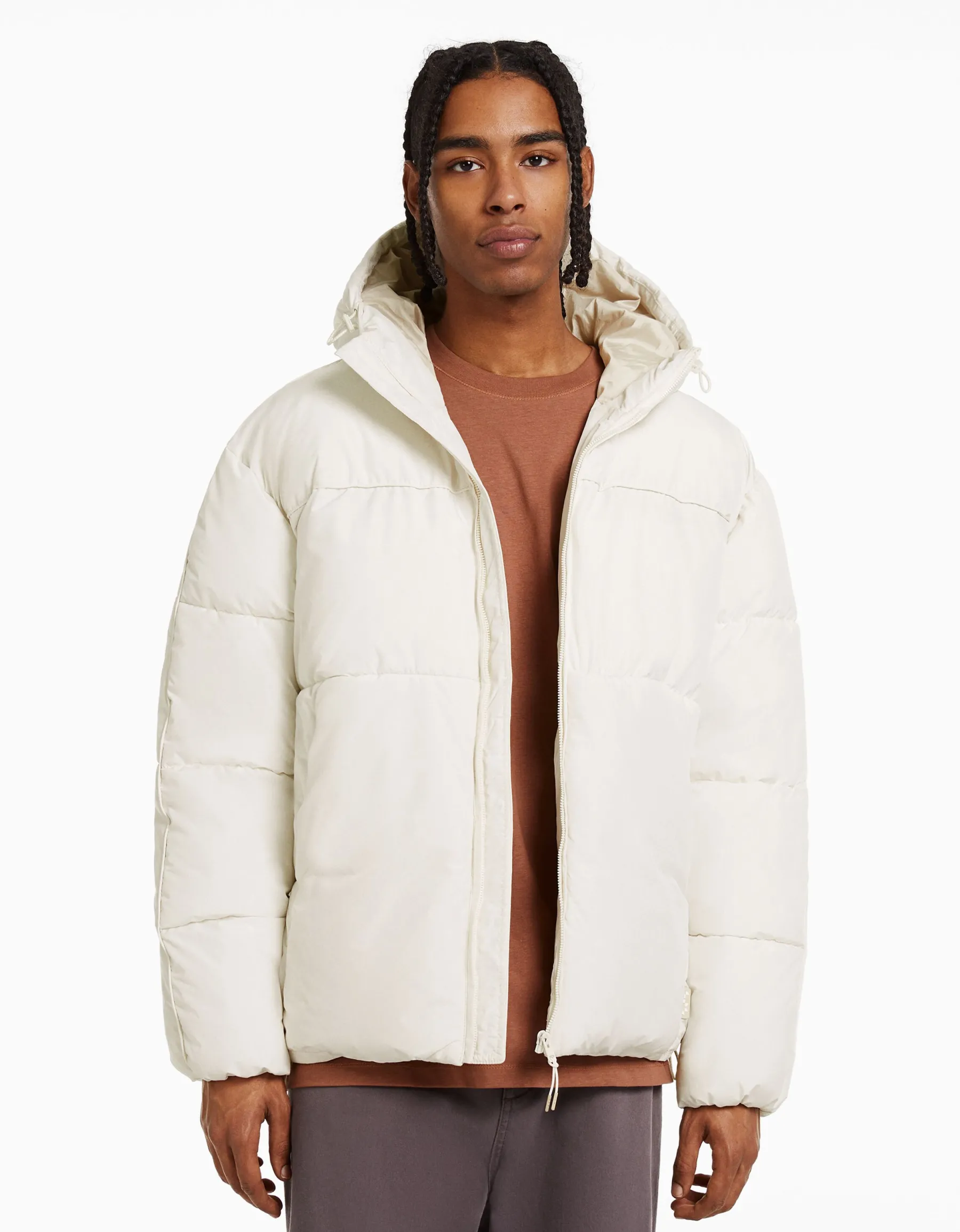 BERSHKA Blouson doudoune capuche Blanc Shop
