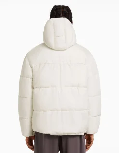 BERSHKA Blouson doudoune capuche Blanc Shop