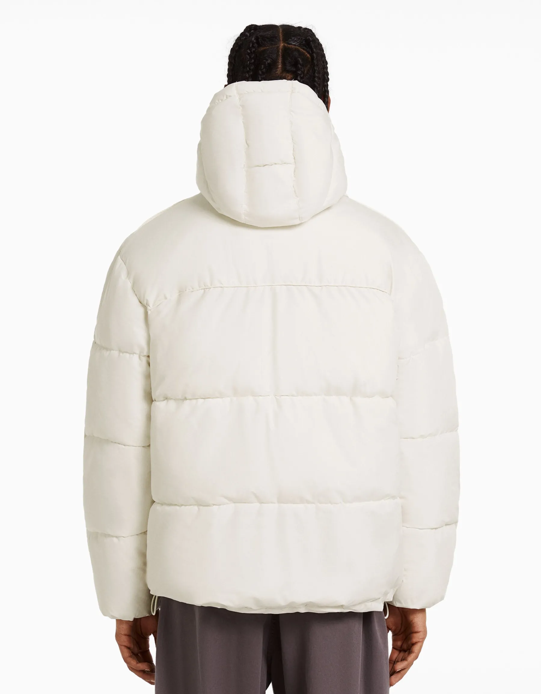 BERSHKA Blouson doudoune capuche Blanc Shop