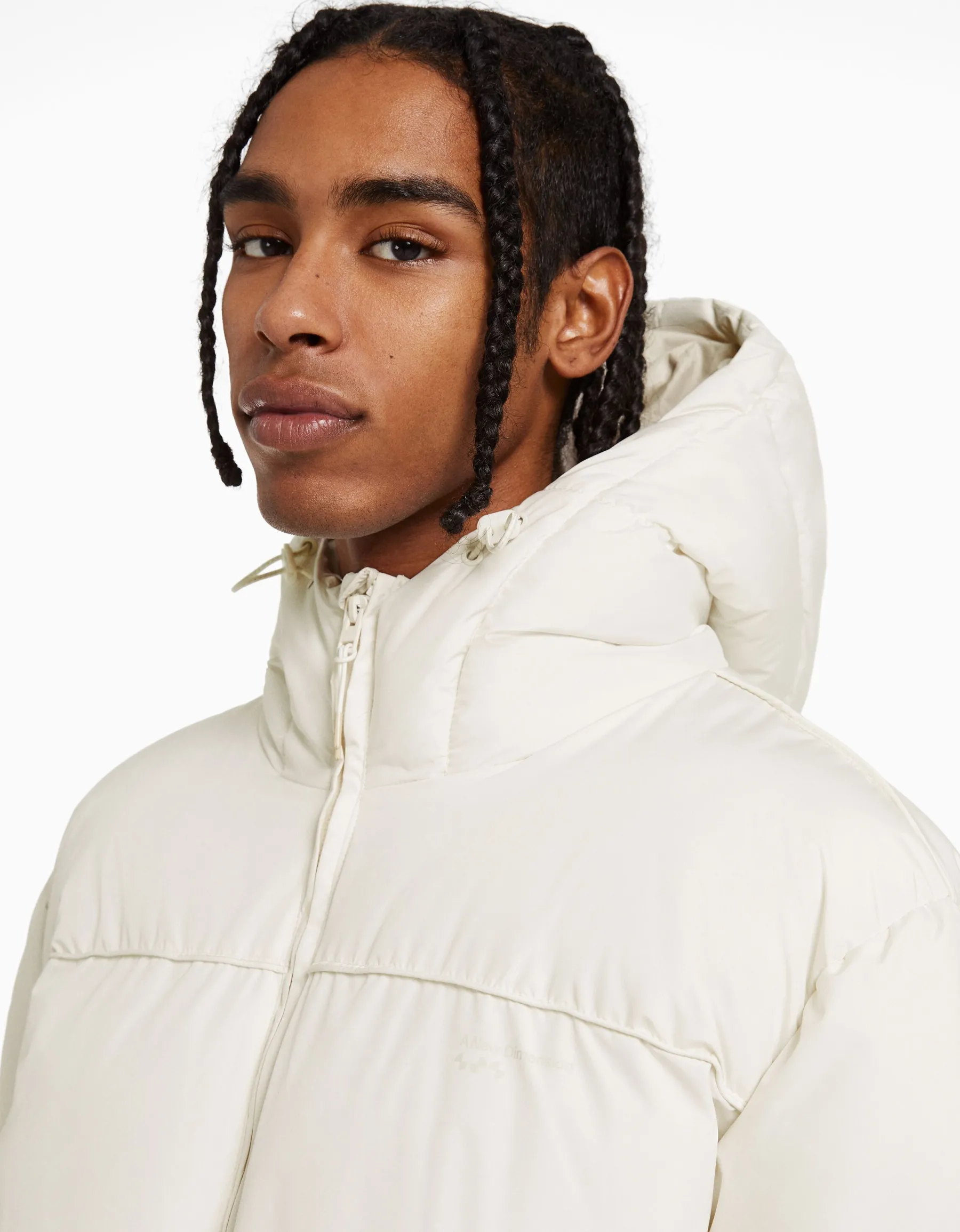 BERSHKA Blouson doudoune capuche Blanc Shop