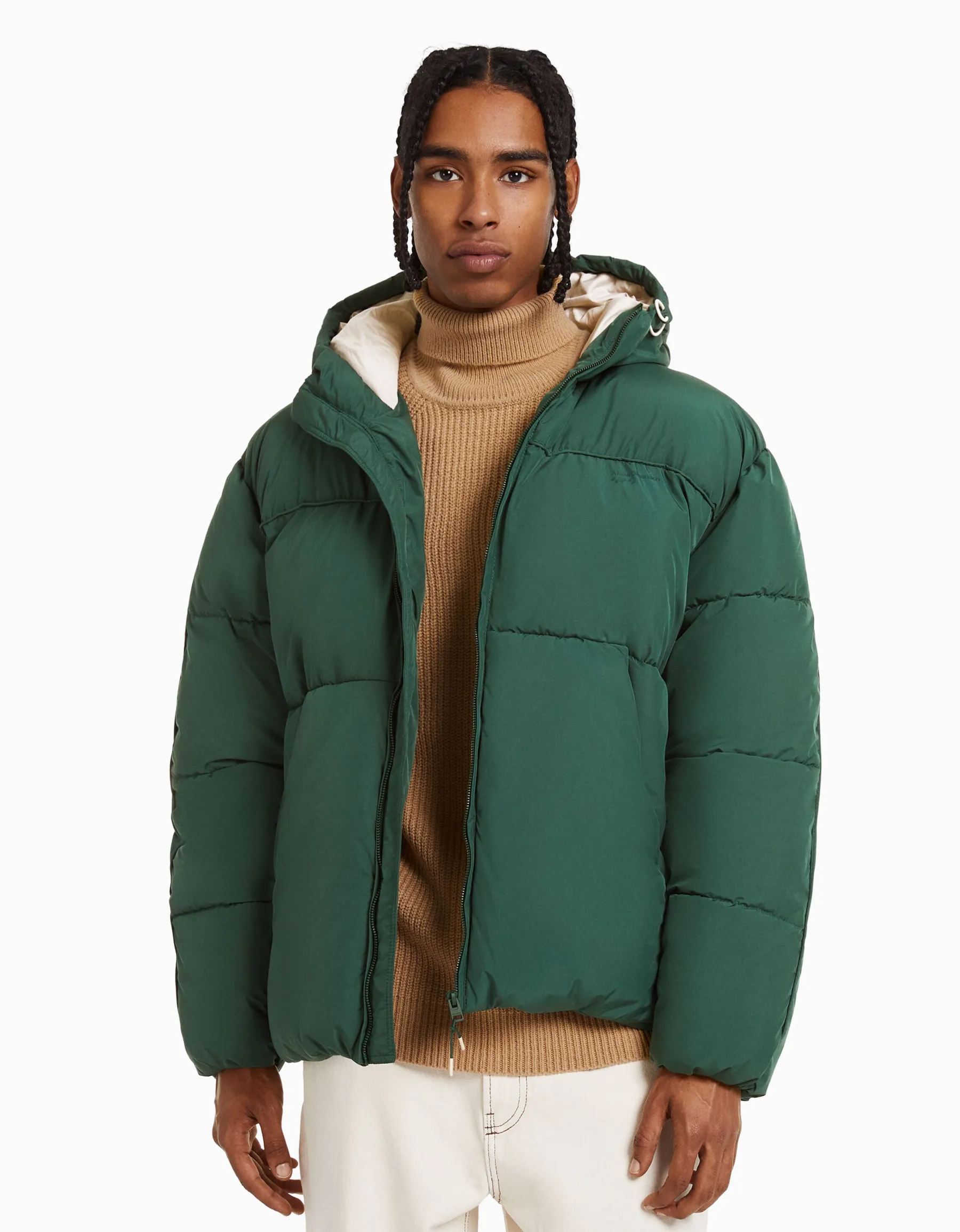 BERSHKA Blouson doudoune capuche Blanc Outlet
