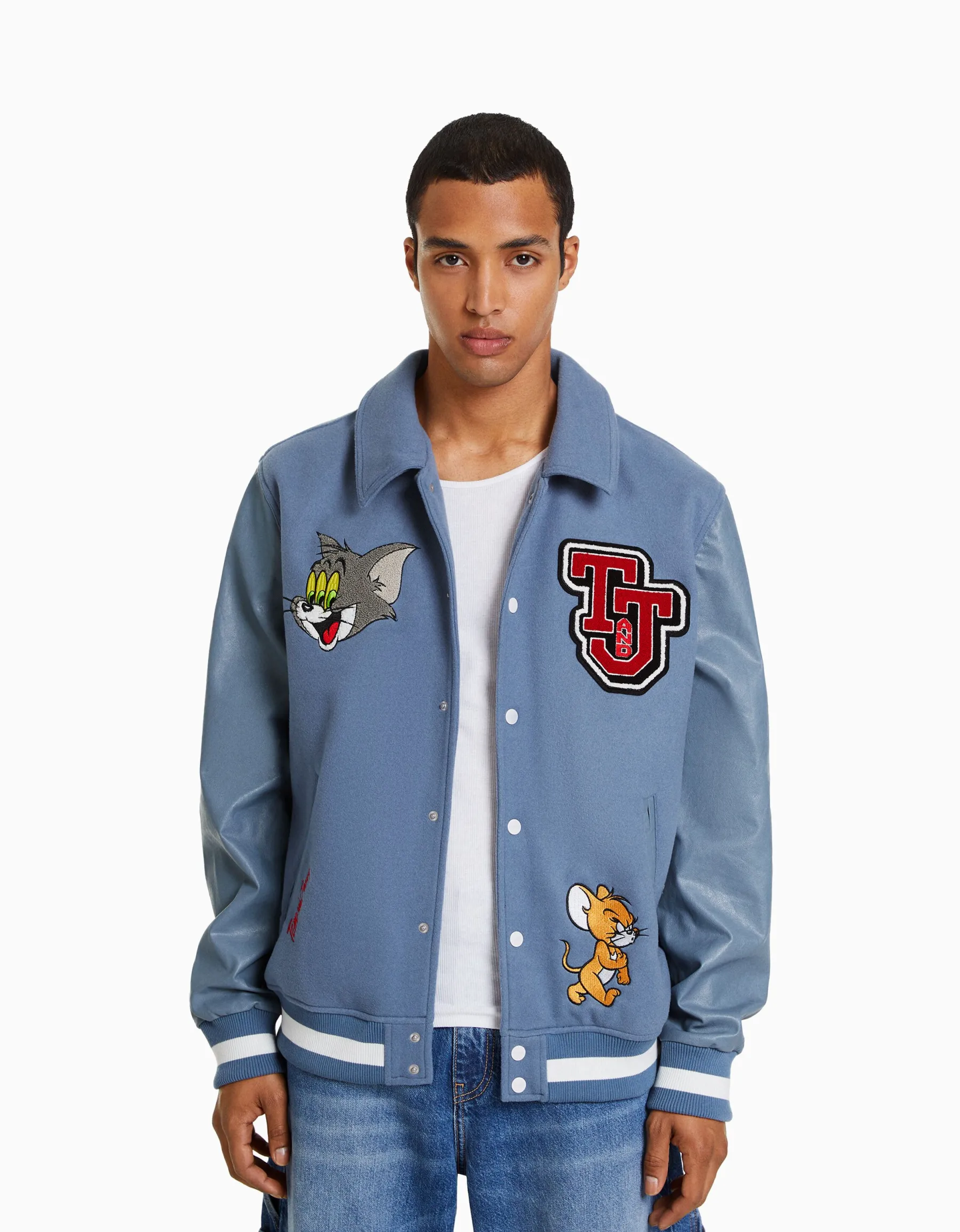 BERSHKA Blouson empiècements Tom & Jerry Bleu Fashion