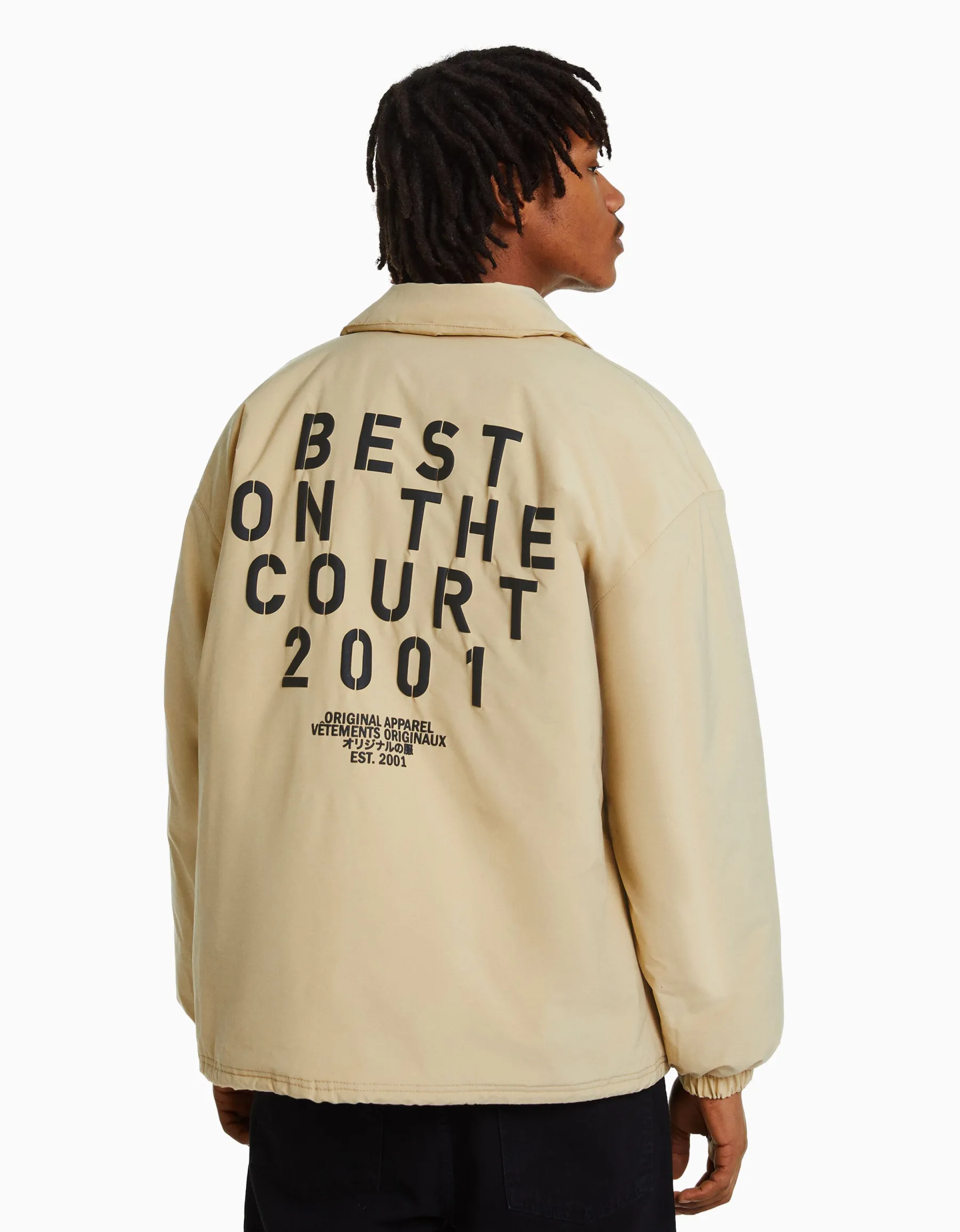 BERSHKA Blouson imprimé dos Camel Sale