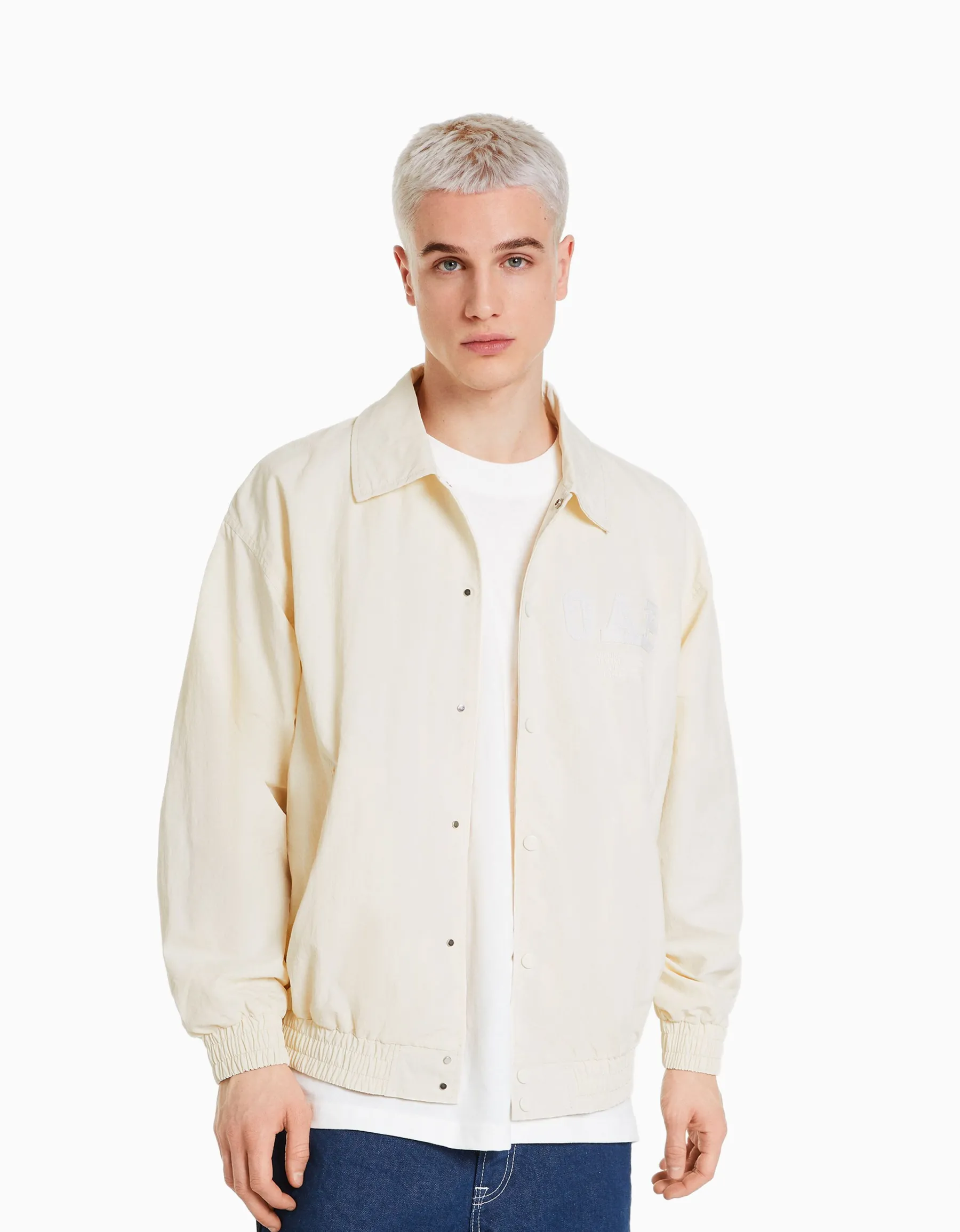 BERSHKA Blouson léger effet nylon Marine Clearance