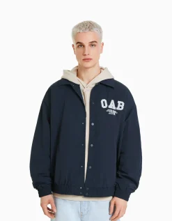 BERSHKA Blouson léger effet nylon Marine Sale