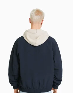 BERSHKA Blouson léger effet nylon Marine Sale