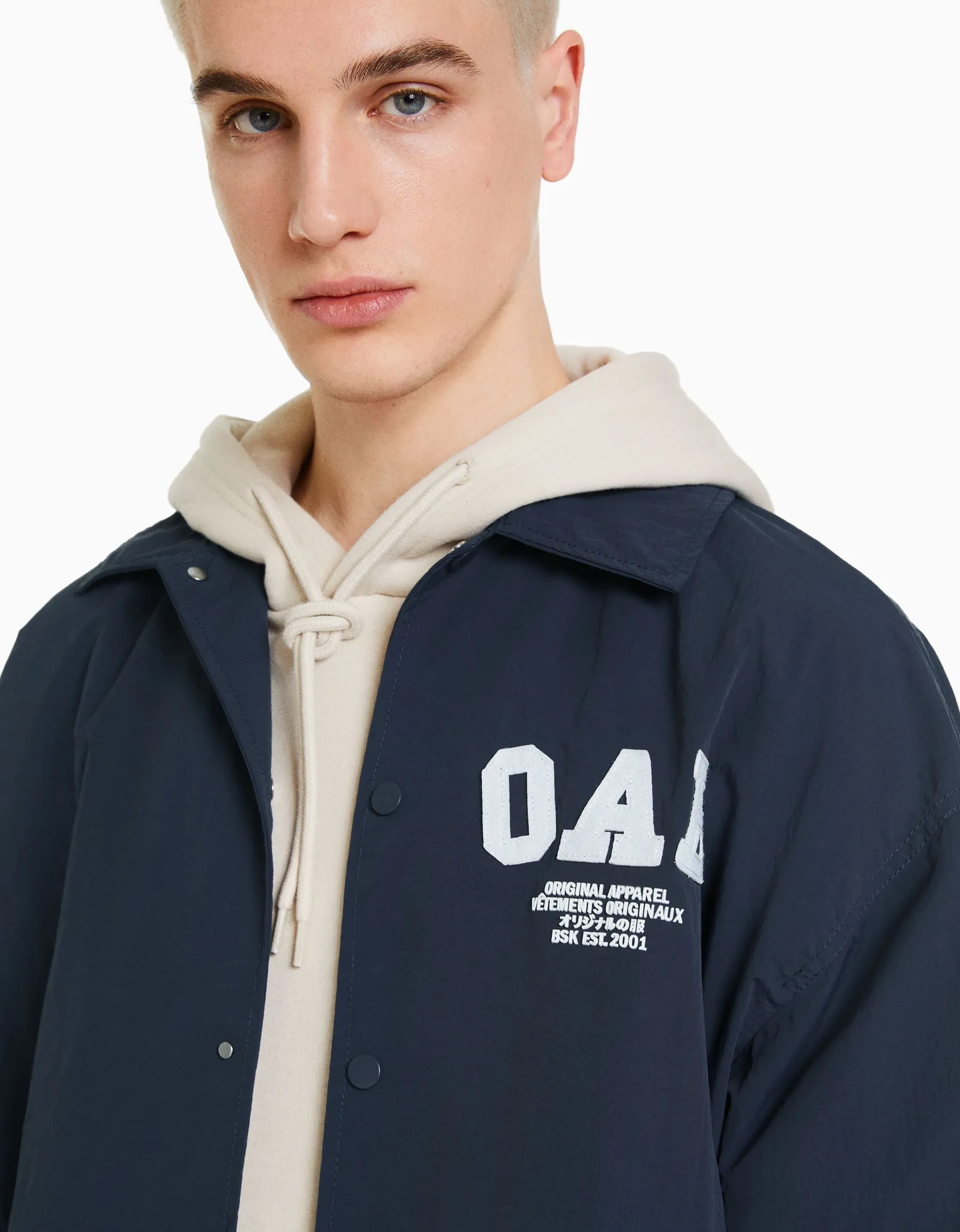 BERSHKA Blouson léger effet nylon Marine Sale
