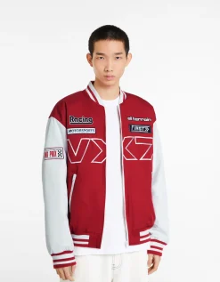 BERSHKA Blouson racing effet nylon Rouge Discount