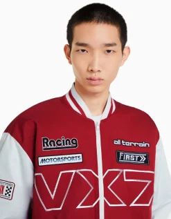BERSHKA Blouson racing effet nylon Rouge Discount
