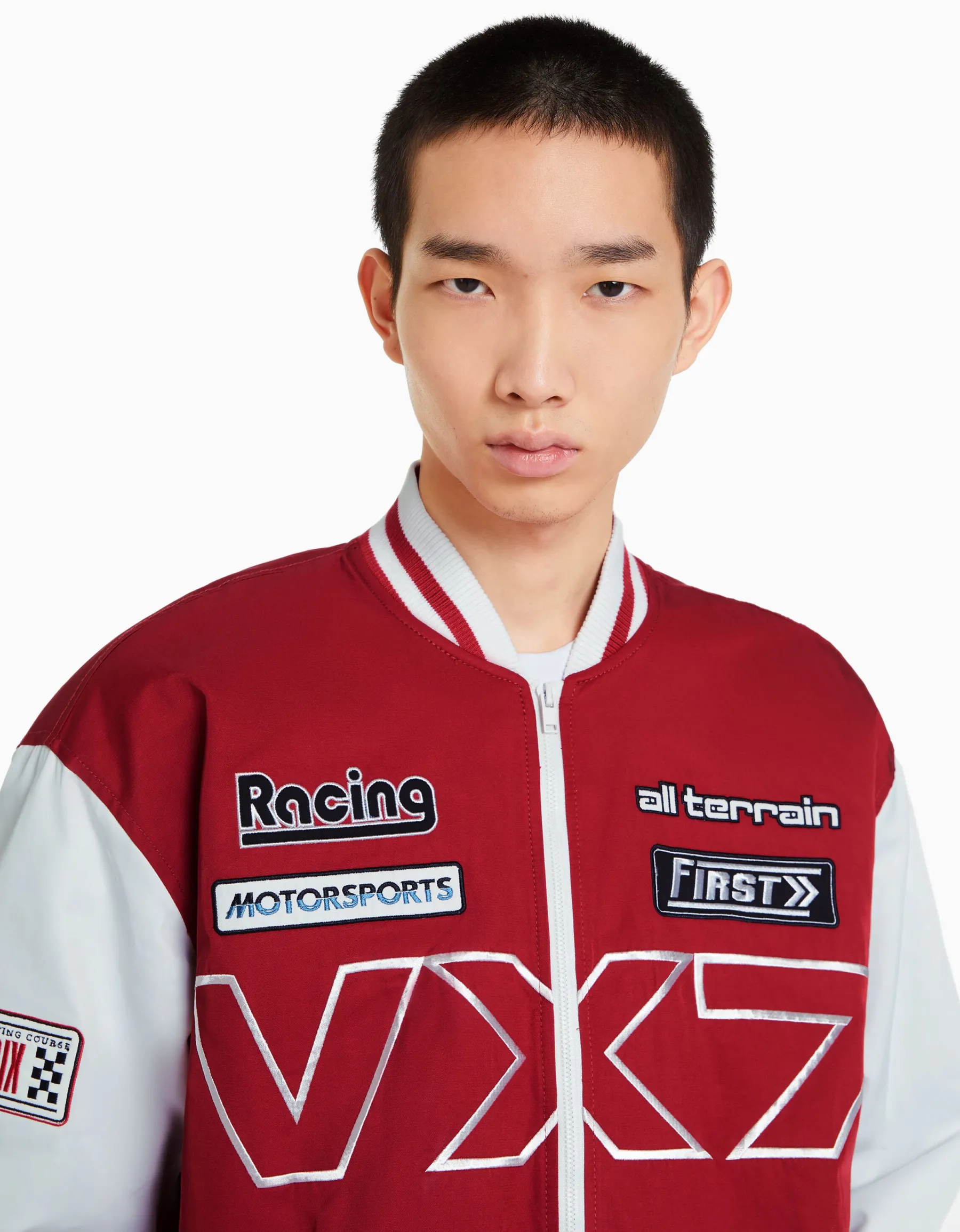 BERSHKA Blouson racing effet nylon Rouge New