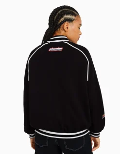 BERSHKA Blouson racing molleton Noir Fashion
